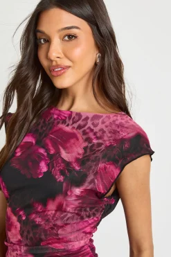 boohoo Robe Longue en Maille à Motifs Floraux Variés avec Taille Froncée<Femme Robes De Soirée|Toutes Les Robes