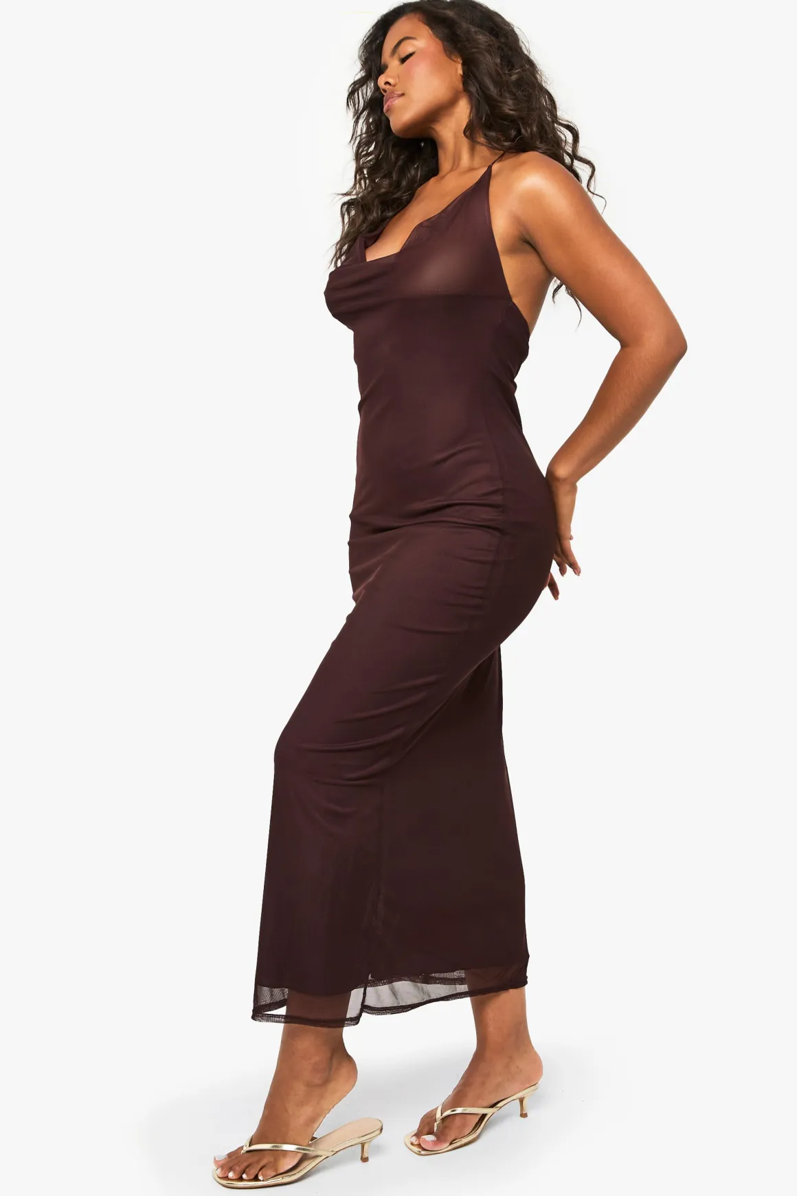 Robe Longue En Mesh À Col Drapé