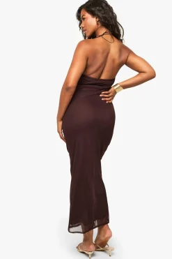 Robe Longue En Mesh À Col Drapé