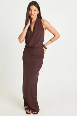 boohoo Robe Longue En Mesh À Dos Nu Avec Encolure Américaine<Femme Robes|Robes De Soirée