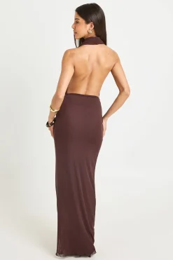 boohoo Robe Longue En Mesh À Dos Nu Avec Encolure Américaine<Femme Robes|Robes De Soirée
