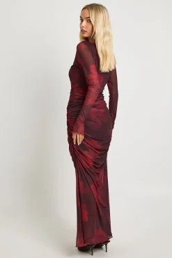 Robe Longue En Mesh À Fronces Florales