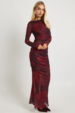 Robe Longue En Mesh À Fronces Florales
