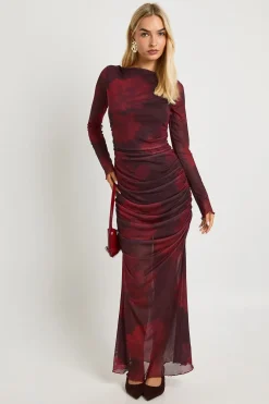 Robe Longue En Mesh À Fronces Florales