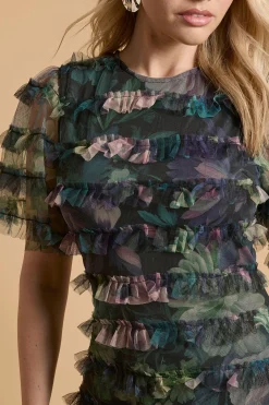 Oasis Robe Longue En Mesh À Imprimé Avec Volants<Femme Toutes Les Robes|Robes Longues