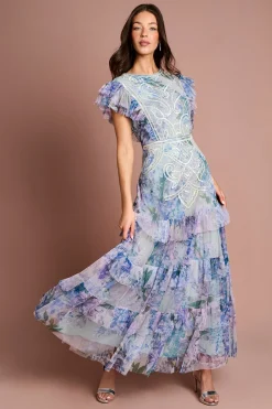 Robe Longue En Mesh Imprimé À Sequins
