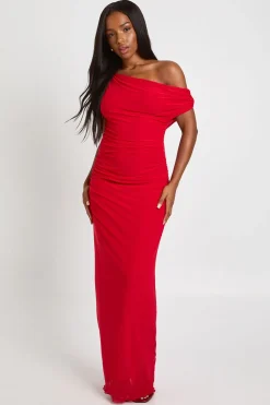 boohoo Robe longue en mesh à épaules dénudées<Femme Robes Moulantes|Robes