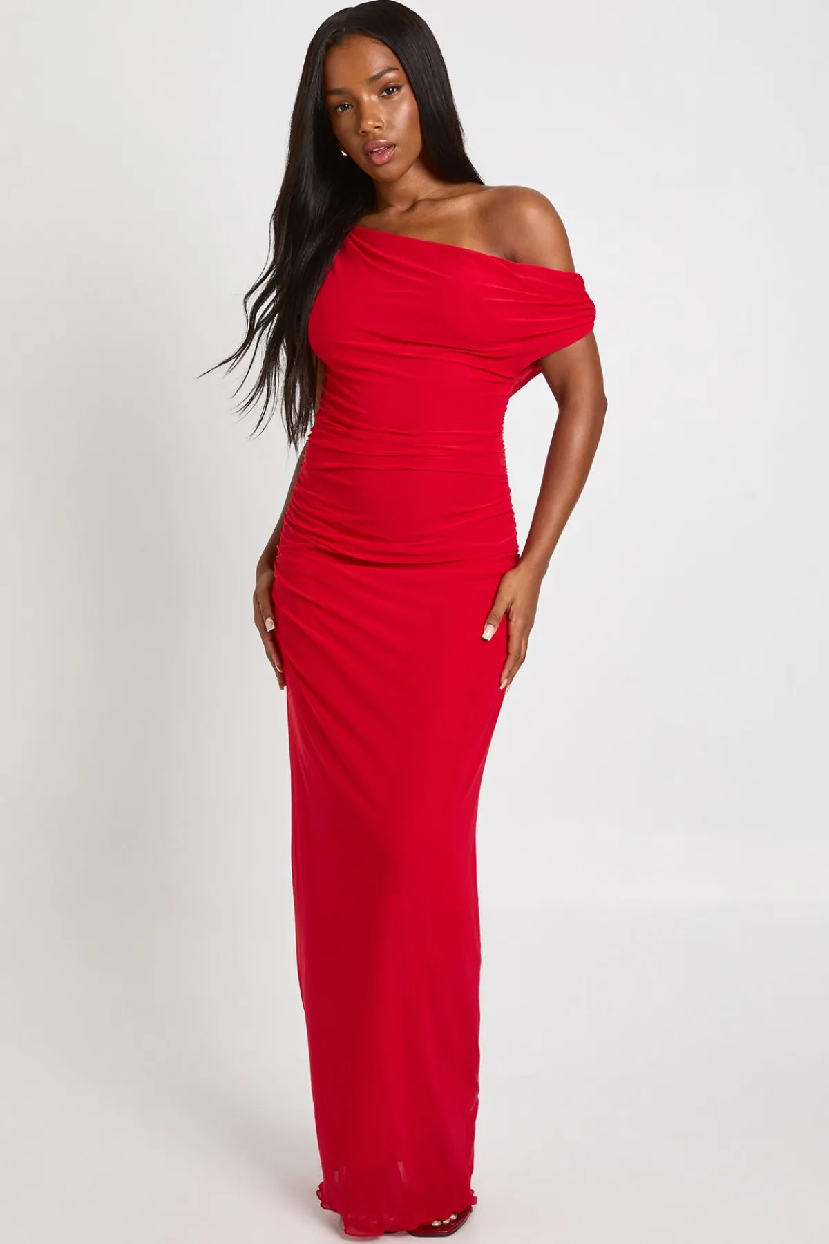 boohoo Robe longue en mesh à épaules dénudées<Femme Robes Moulantes|Robes