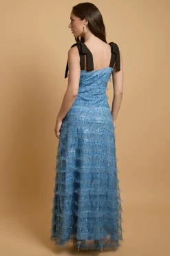 Oasis Robe Longue En Mesh À Sequins Étagée Avec Nœuds Aux Épaules<Femme Robes|Robes Longues