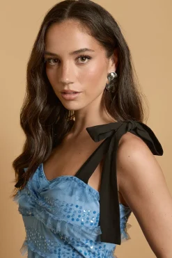 Oasis Robe Longue En Mesh À Sequins Étagée Avec Nœuds Aux Épaules<Femme Robes|Robes Longues