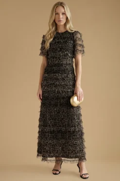 Oasis Robe Longue En Mesh À Volants Imprimé<Femme Robes|Robe Invitée Mariage