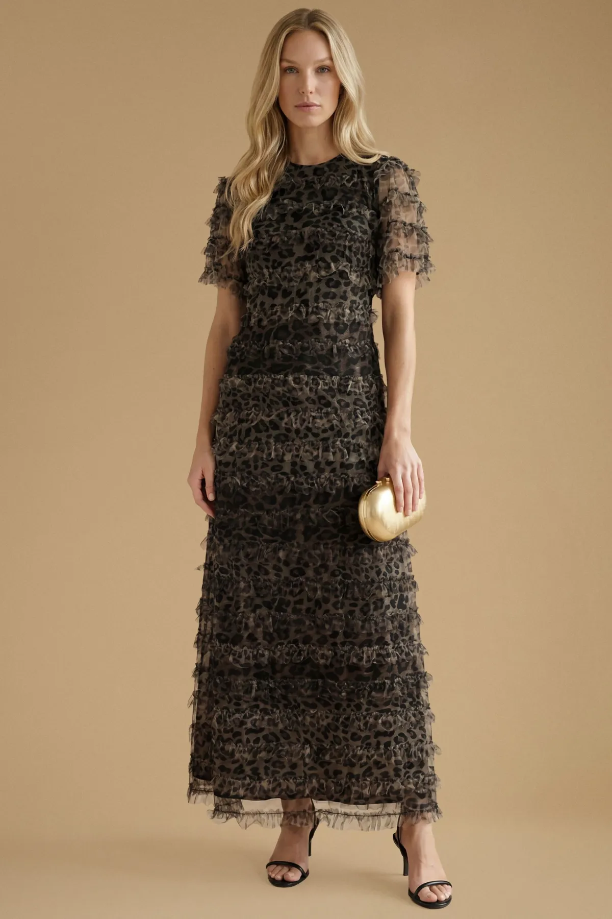 Oasis Robe Longue En Mesh À Volants Imprimé<Femme Robes|Robe Invitée Mariage