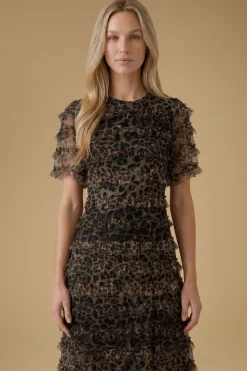Oasis Robe Longue En Mesh À Volants Imprimé<Femme Robes|Robe Invitée Mariage