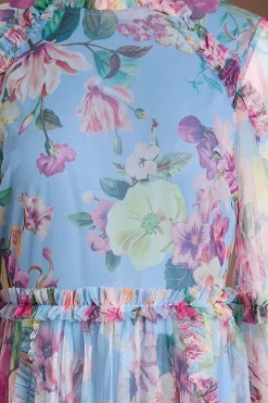 Robe Longue En Mesh À Volants Étagés Imprimée