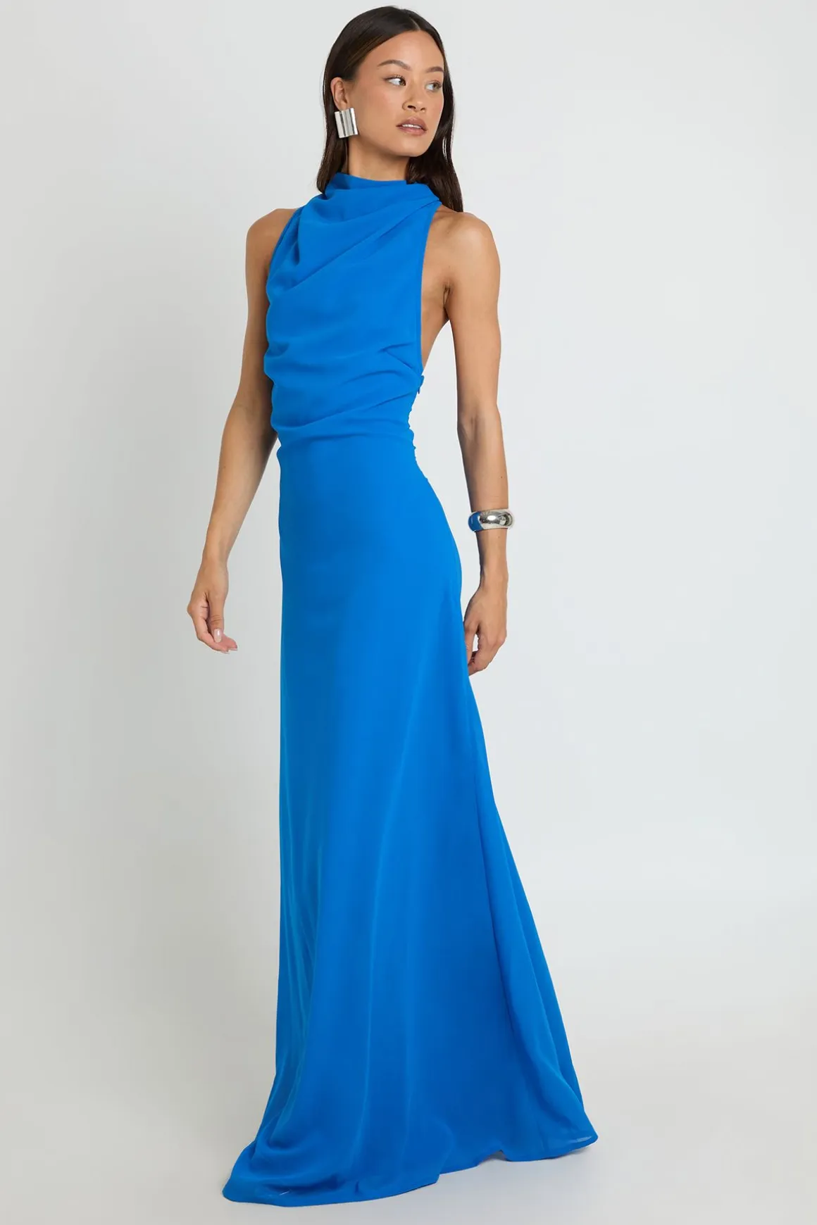 Robe Longue En Mousseline Avec Col Bénitier Haut Et Dos Nu Pour Femmes Grandes