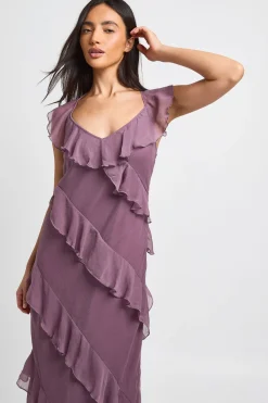 boohoo Robe Longue En Mousseline Avec Détail De Volants<Femme Toutes Les Robes|Robes Longues