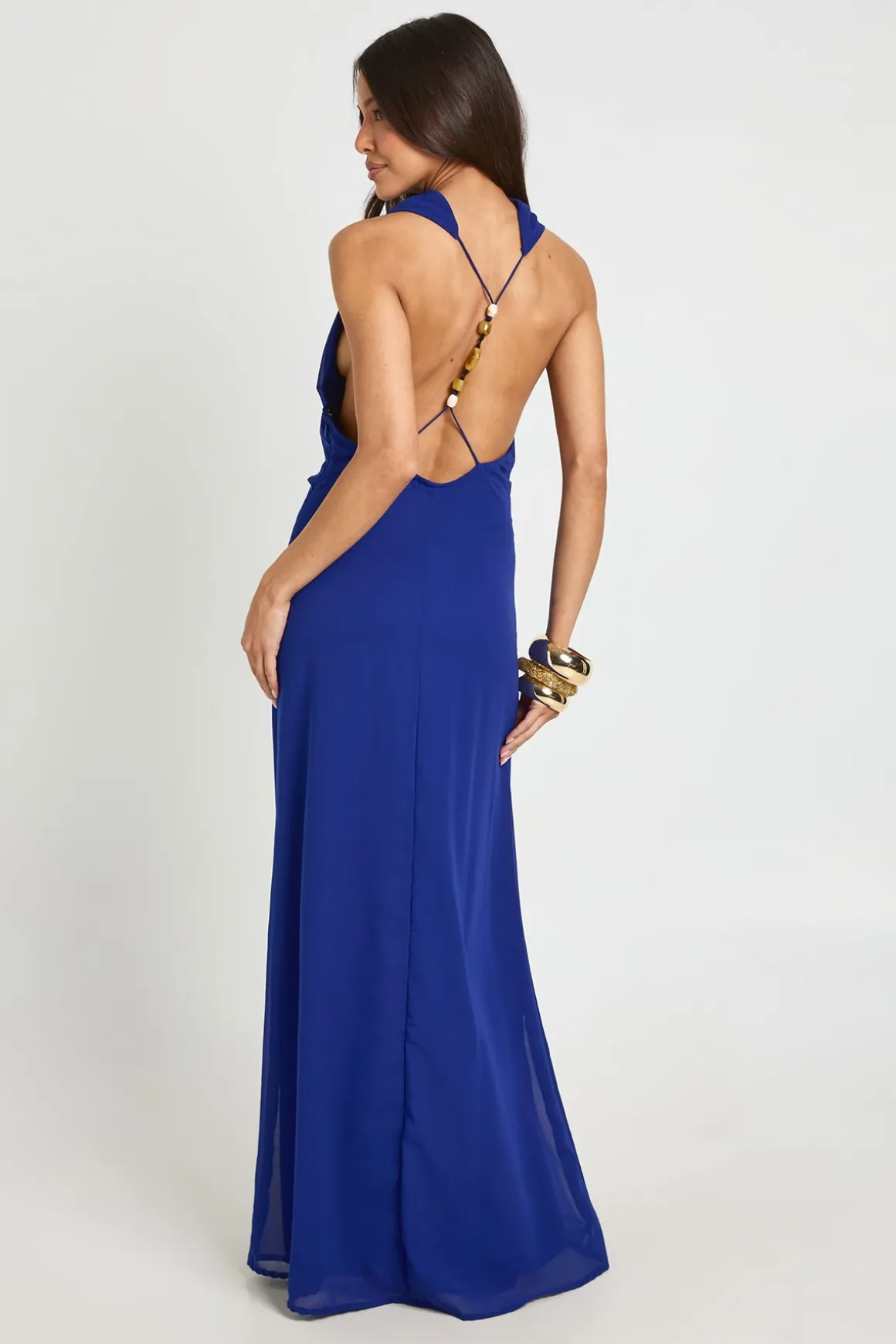 Robe Longue En Mousseline Col Bénitier Haut Dos Nu