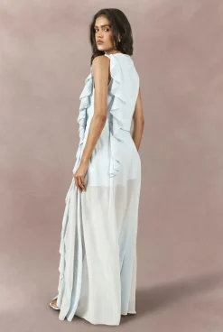 boohoo Robe Longue En Mousseline À Col Montant Avec Détail De Volants<Femme Robes Bal De Promo|Robes