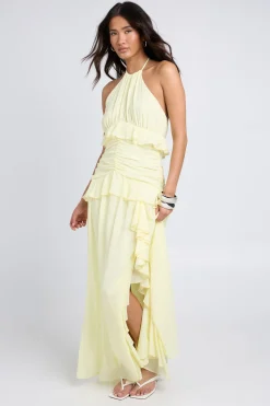 boohoo Robe Longue En Mousseline À Col Licou Avec Détail De Volants<Femme Toutes Les Robes|Robes