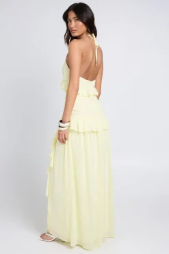 boohoo Robe Longue En Mousseline À Col Licou Avec Détail De Volants<Femme Toutes Les Robes|Robes