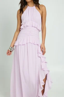 Robe Longue En Mousseline À Col Licou Avec Détails De Volants
