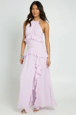 Robe Longue En Mousseline À Col Licou Avec Détails De Volants