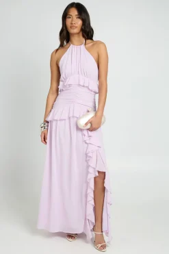 Robe Longue En Mousseline À Col Licou Avec Détails De Volants