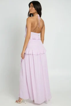 Robe Longue En Mousseline À Col Licou Avec Détails De Volants