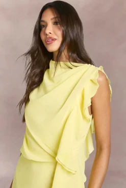 Robe Longue En Mousseline Col Montant Avec Détail De Volants