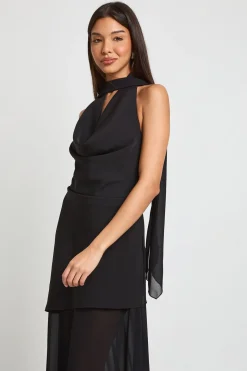 Robe Longue en Mousseline à Col Licou et Dos Nu