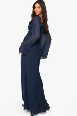 boohoo Robe Longue en Mousseline à Décolleté Plongeant et Volants<Femme Robes Patineuses|Robes À Manches Longues