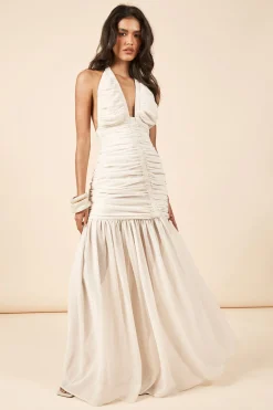 Robe Longue En Mousseline À Décolleté Plongeant Et Fronces Extrêmes