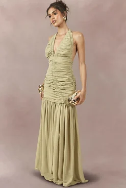 Robe Longue En Mousseline À Décolleté Plongeant Et Fronces Extrêmes