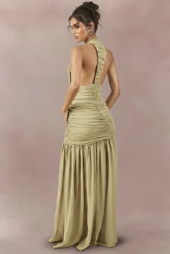 Robe Longue En Mousseline À Décolleté Plongeant Et Fronces Extrêmes
