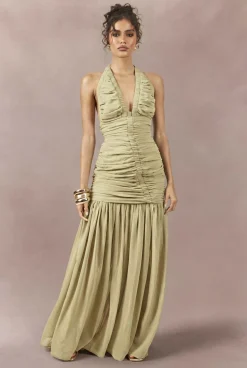 Robe Longue En Mousseline À Décolleté Plongeant Et Fronces Extrêmes