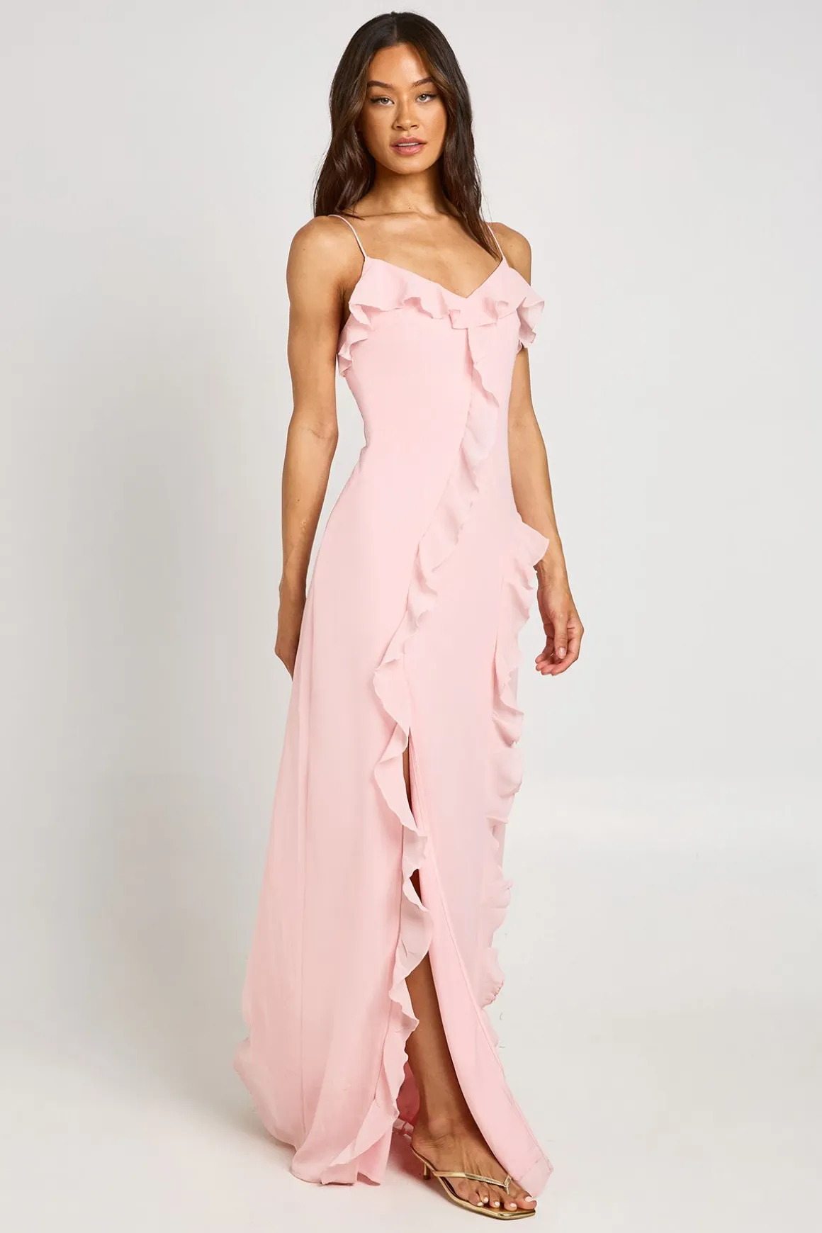 Robe Longue En Mousseline À Détail De Volants