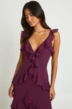 boohoo Robe Longue En Mousseline À Détails De Volants Superposés<Femme Toutes Les Robes|Robes Longues