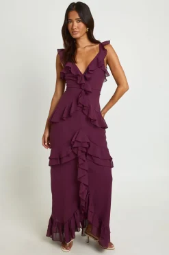 boohoo Robe Longue En Mousseline À Détails De Volants Superposés<Femme Toutes Les Robes|Robes Longues