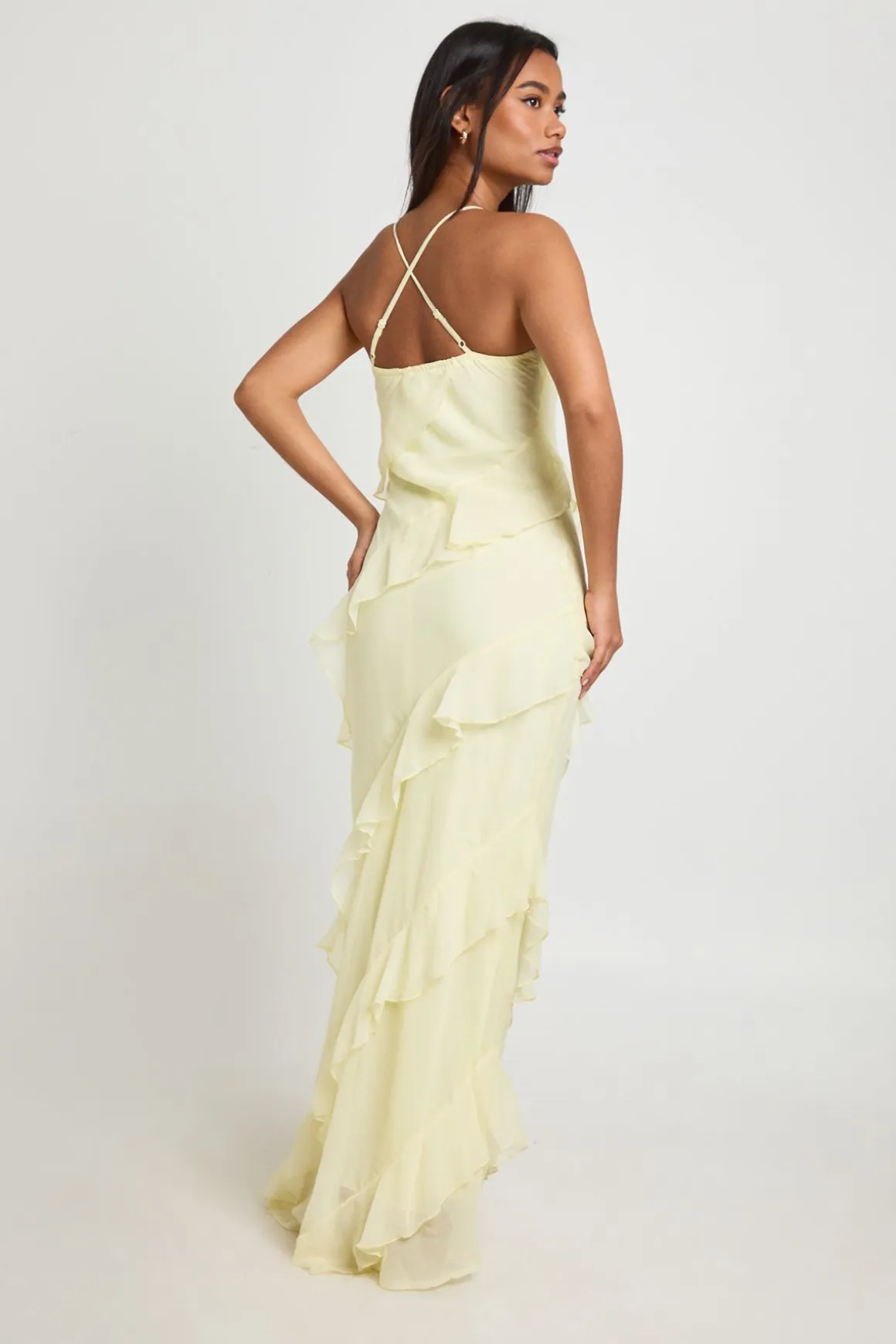 Robe Longue En Mousseline À Détails De Volants