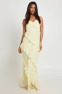 Robe Longue En Mousseline À Détails De Volants