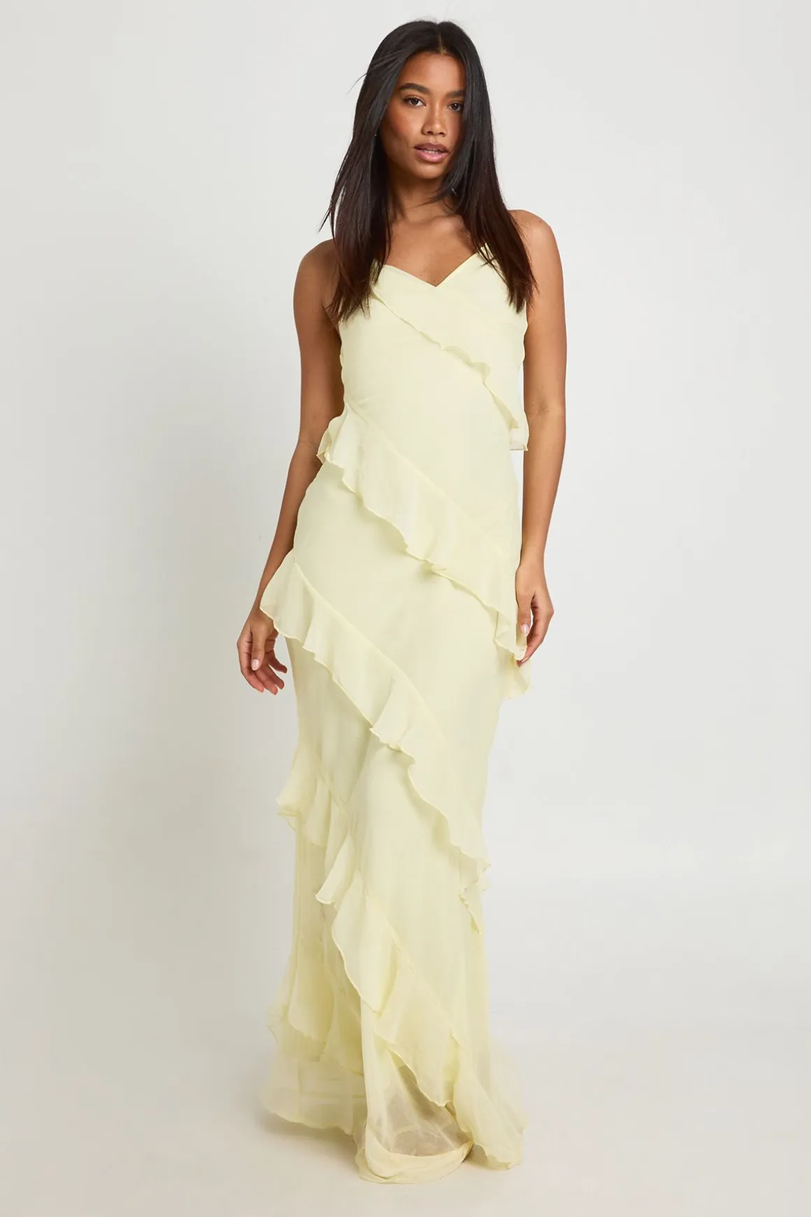 Robe Longue En Mousseline À Détails De Volants