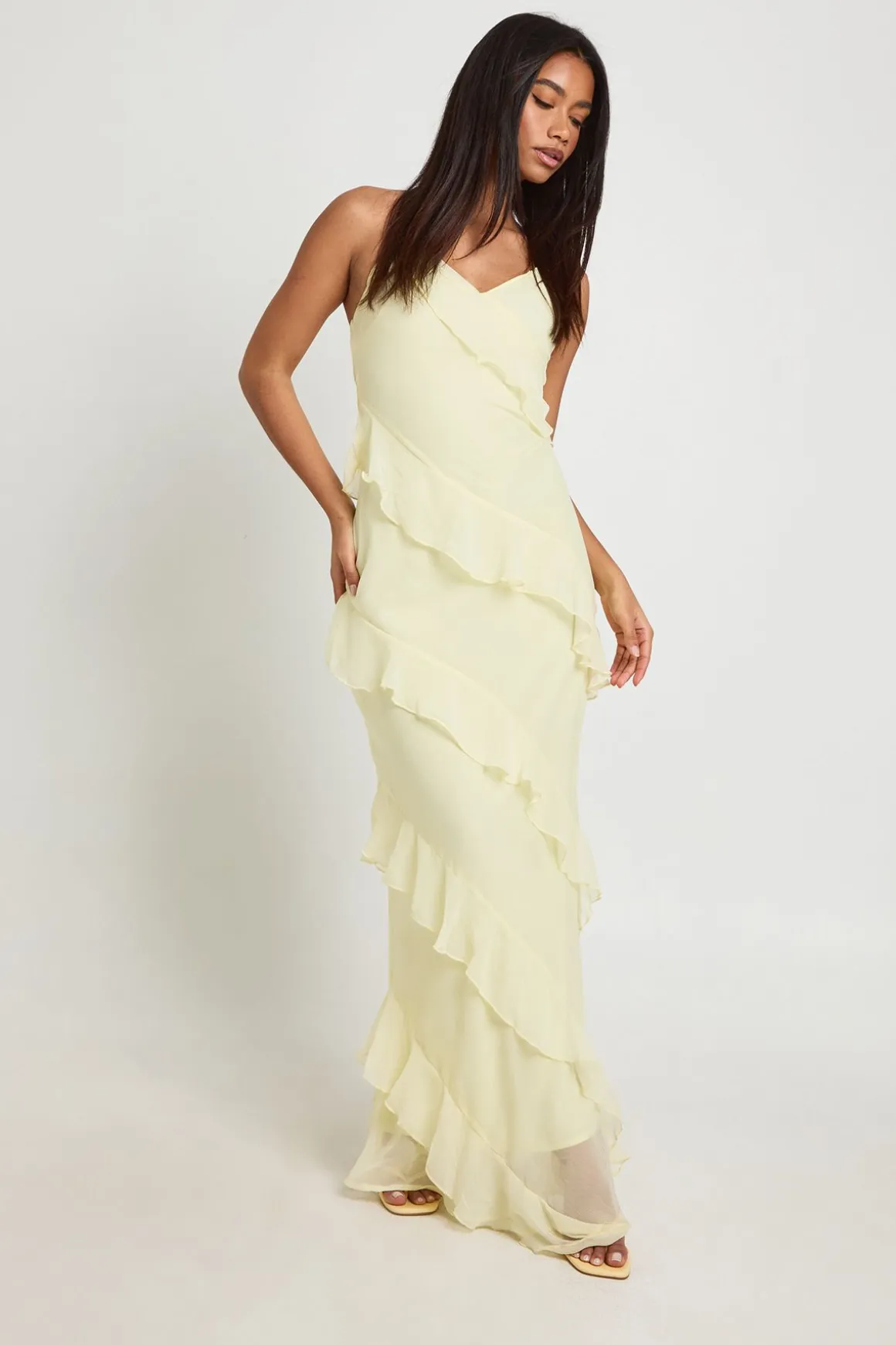 Robe Longue En Mousseline À Détails De Volants