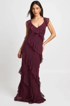 Robe Longue En Mousseline À Détail De Volants