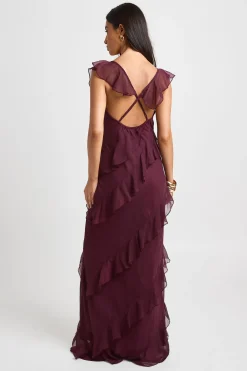 Robe Longue En Mousseline À Détail De Volants