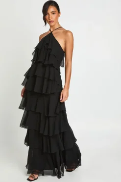 Robe Longue En Mousseline À Détails Volantés