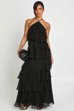 Robe Longue En Mousseline À Détails Volantés