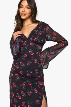 Robe Longue En Mousseline À Imprimé Floral Et Décolleté Plongeant