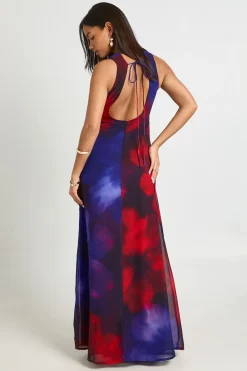 Robe Longue En Mousseline À Imprimé Floral Et Col Bénitier