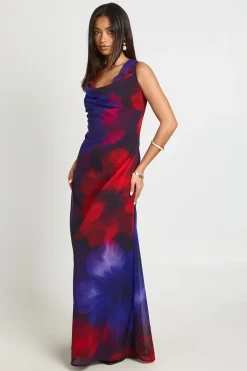 Robe Longue En Mousseline À Imprimé Floral Et Col Bénitier