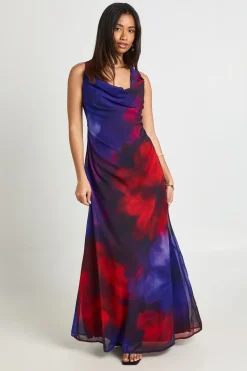 Robe Longue En Mousseline À Imprimé Floral Et Col Bénitier